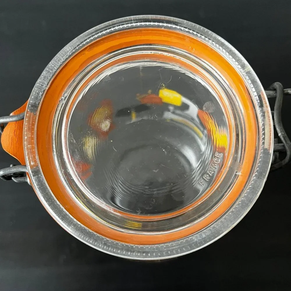 Vintage Arc France Glass Hinged 1.5L Canister // Early American Colonial Pattern